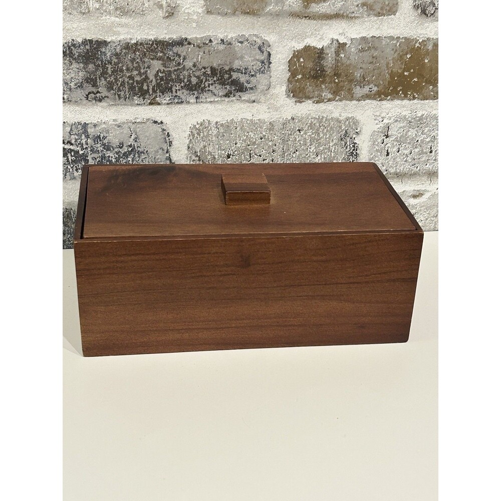 Hand Made Walnut Rectangular Wooden Box with Fitted Lid Display Storage